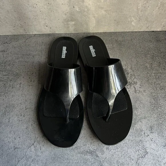 MELISSA Essential Chic Black Water Resistant Flip Flop Size 8 - Picture 13 of 16